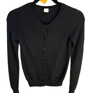 J Crew 100% Cashmere Old Money Minimalist Cardigan Sweater Black Womens XS